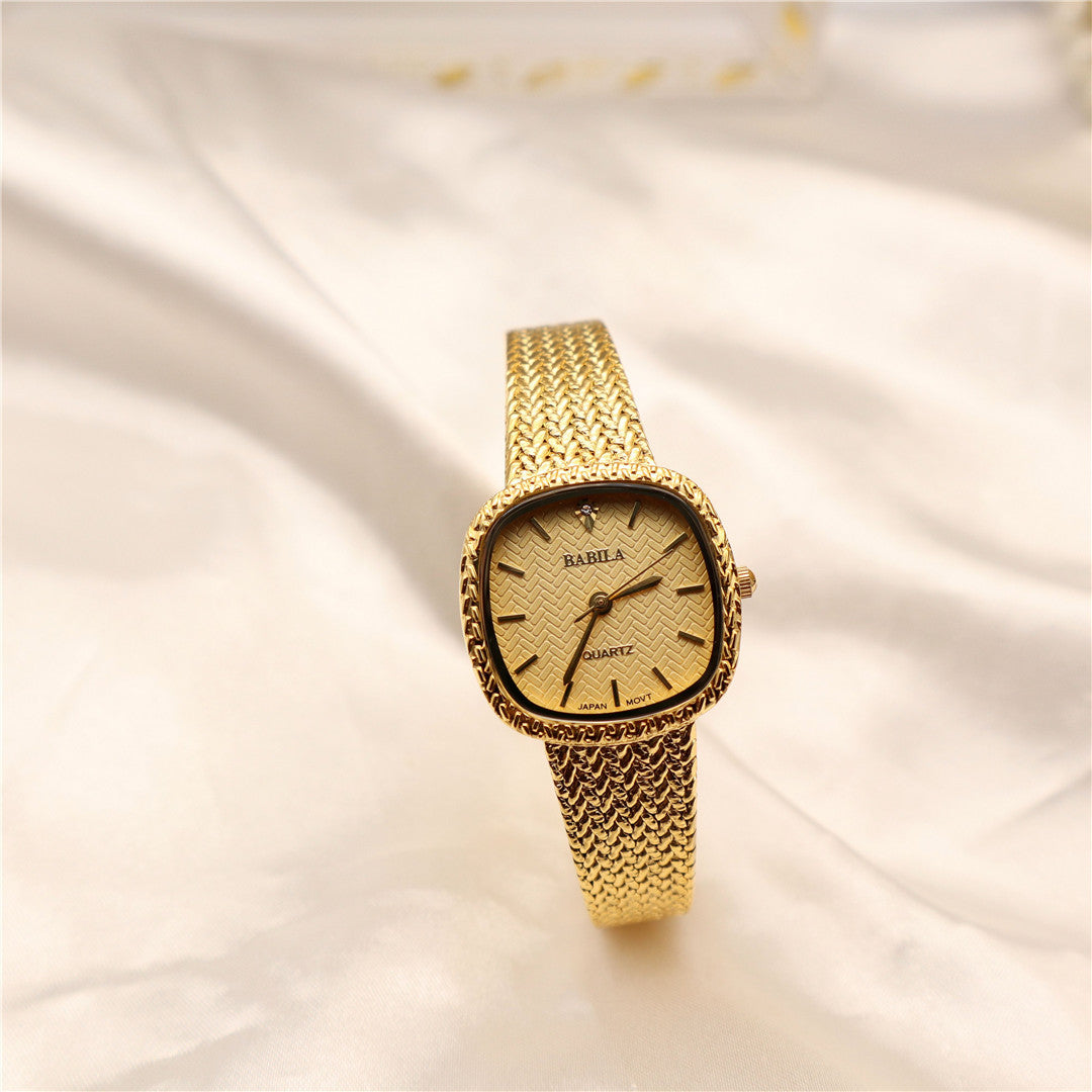 Ultra-thin Retro Sand Gold Square Watch Luxury Temperament