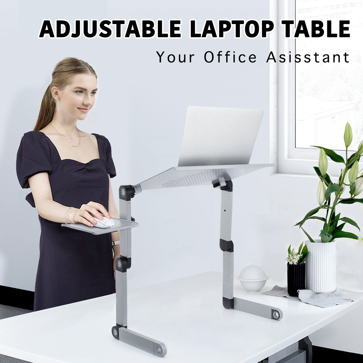 Adjustable Height Laptop Desk Laptop Stand for Bed Portable Lap Desk Foldable Table Workstation Notebook RiserErgonomic Computer Tray Reading Holder Bed Tray Standing Desk Silver Amazon Banned