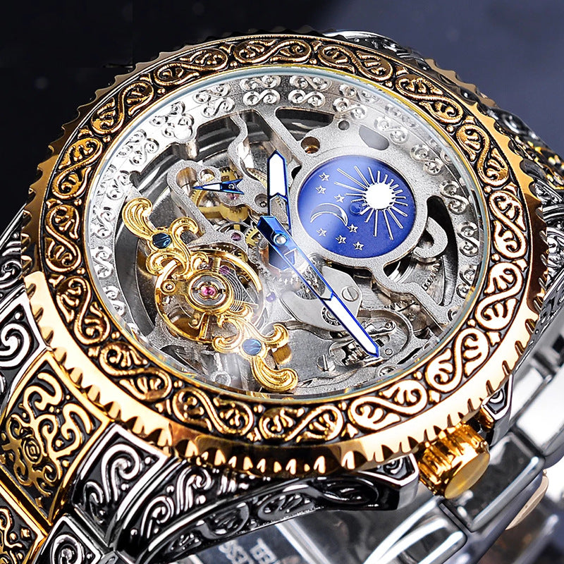 Forsining Skeleton Carved Tourbillon Mechanical Watches Luxury Men's Wristwatch