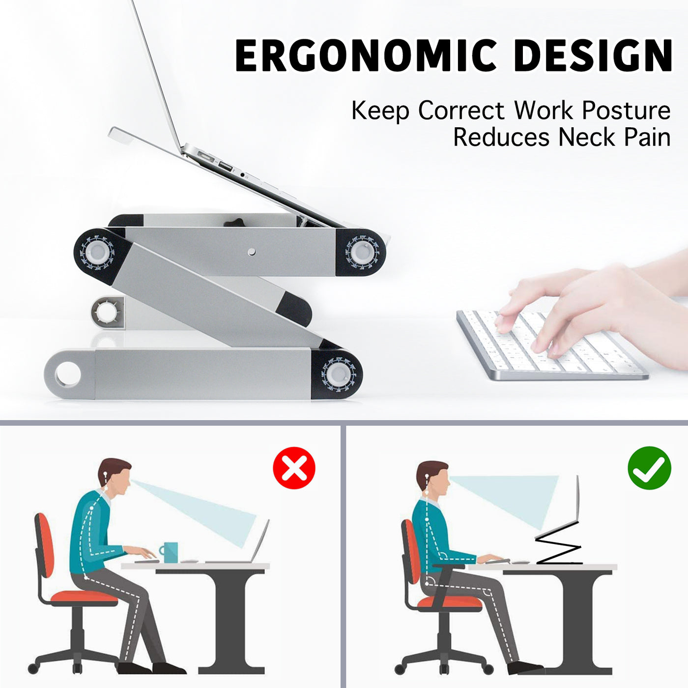 Adjustable Height Laptop Desk Laptop Stand for Bed Portable Lap Desk Foldable Table Workstation Notebook RiserErgonomic Computer Tray Reading Holder Bed Tray Standing Desk Silver Amazon Banned